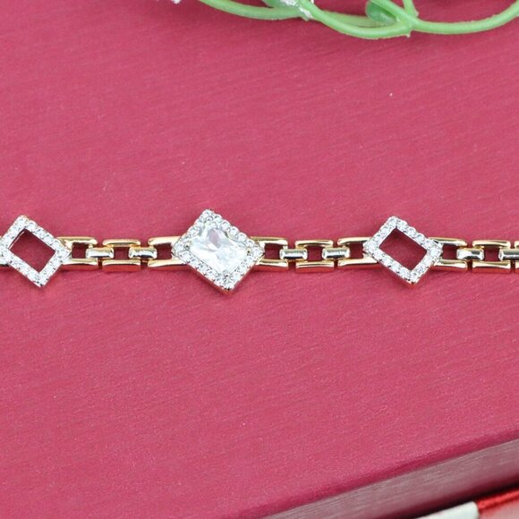 "Elegant Rose Gold+Silver Geometric Stone Bracelet, XPBL0846 - Picture 11 of 13